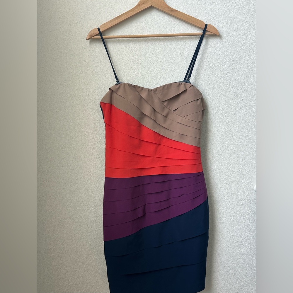 Gianni Bini Red and Tan Bodycon Mini Dress Spaghetti Strap